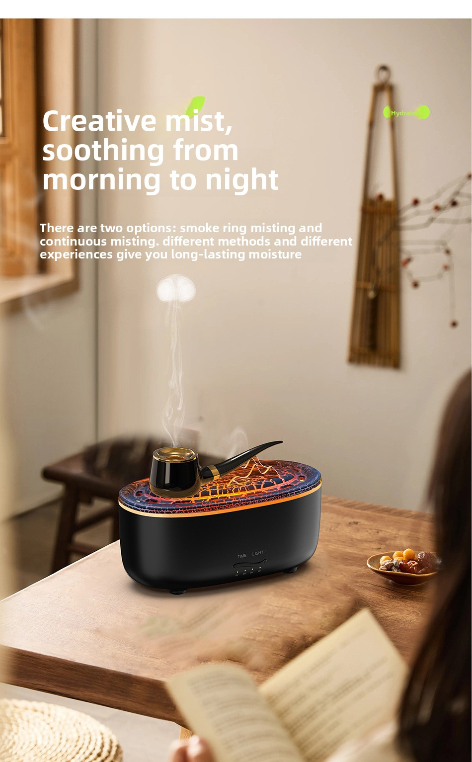 creative pipe humidifier aromatherapy machine small smart timing humidifier with auto water refill reminder for home bedroom & office