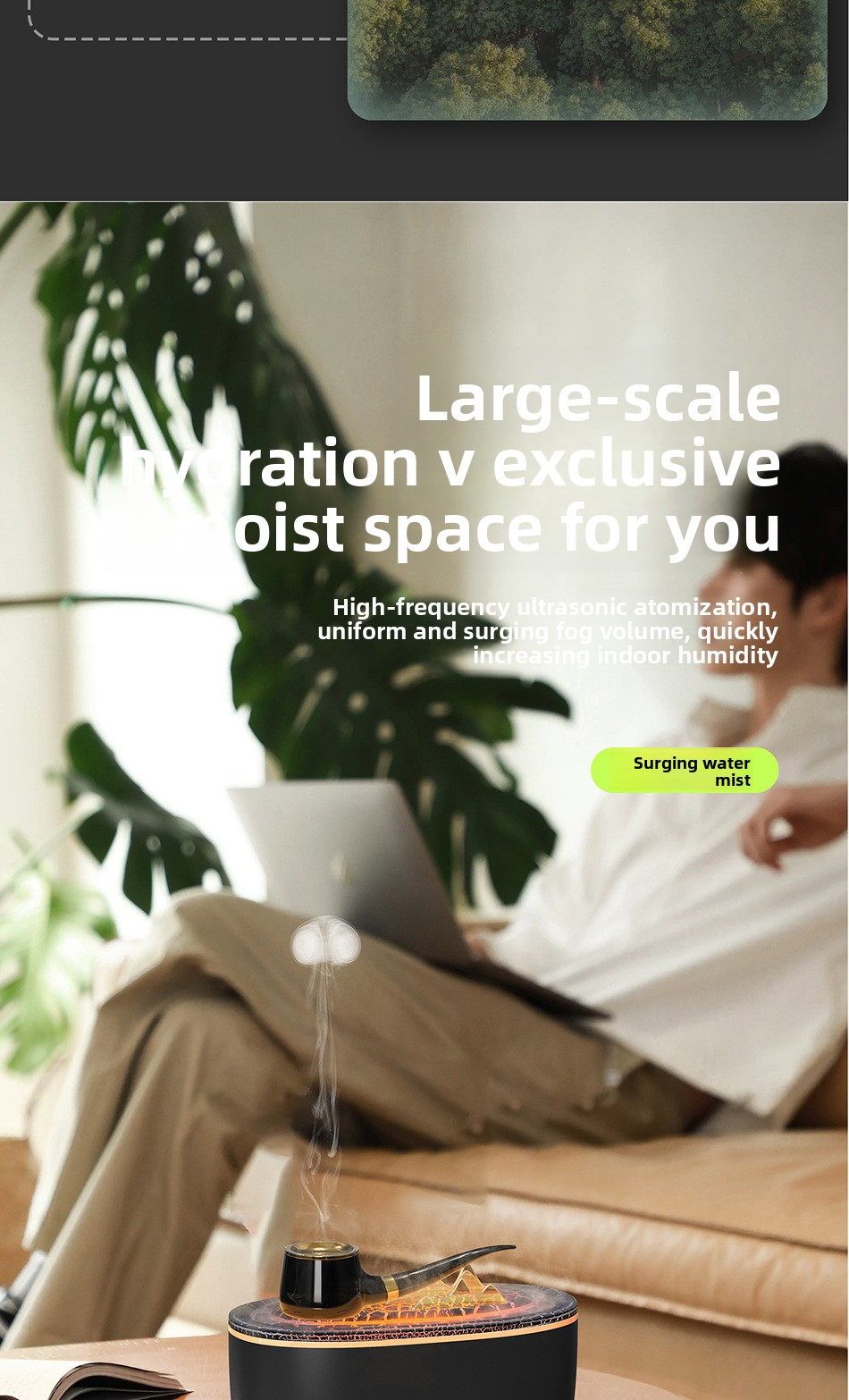 creative pipe humidifier aromatherapy machine small smart timing humidifier with auto water refill reminder for home bedroom & office