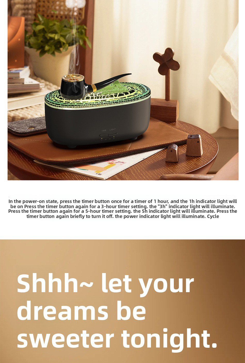 creative pipe humidifier aromatherapy machine small smart timing humidifier with auto water refill reminder for home bedroom & office