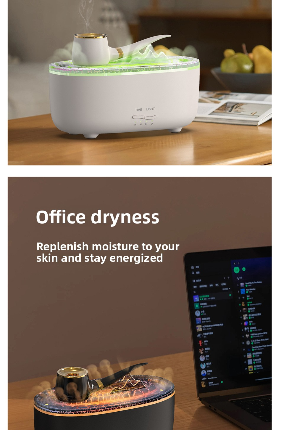 creative pipe humidifier aromatherapy machine small smart timing humidifier with auto water refill reminder for home bedroom & office