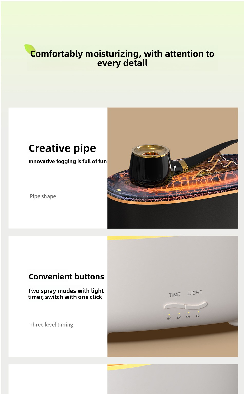 creative pipe humidifier aromatherapy machine small smart timing humidifier with auto water refill reminder for home bedroom & office