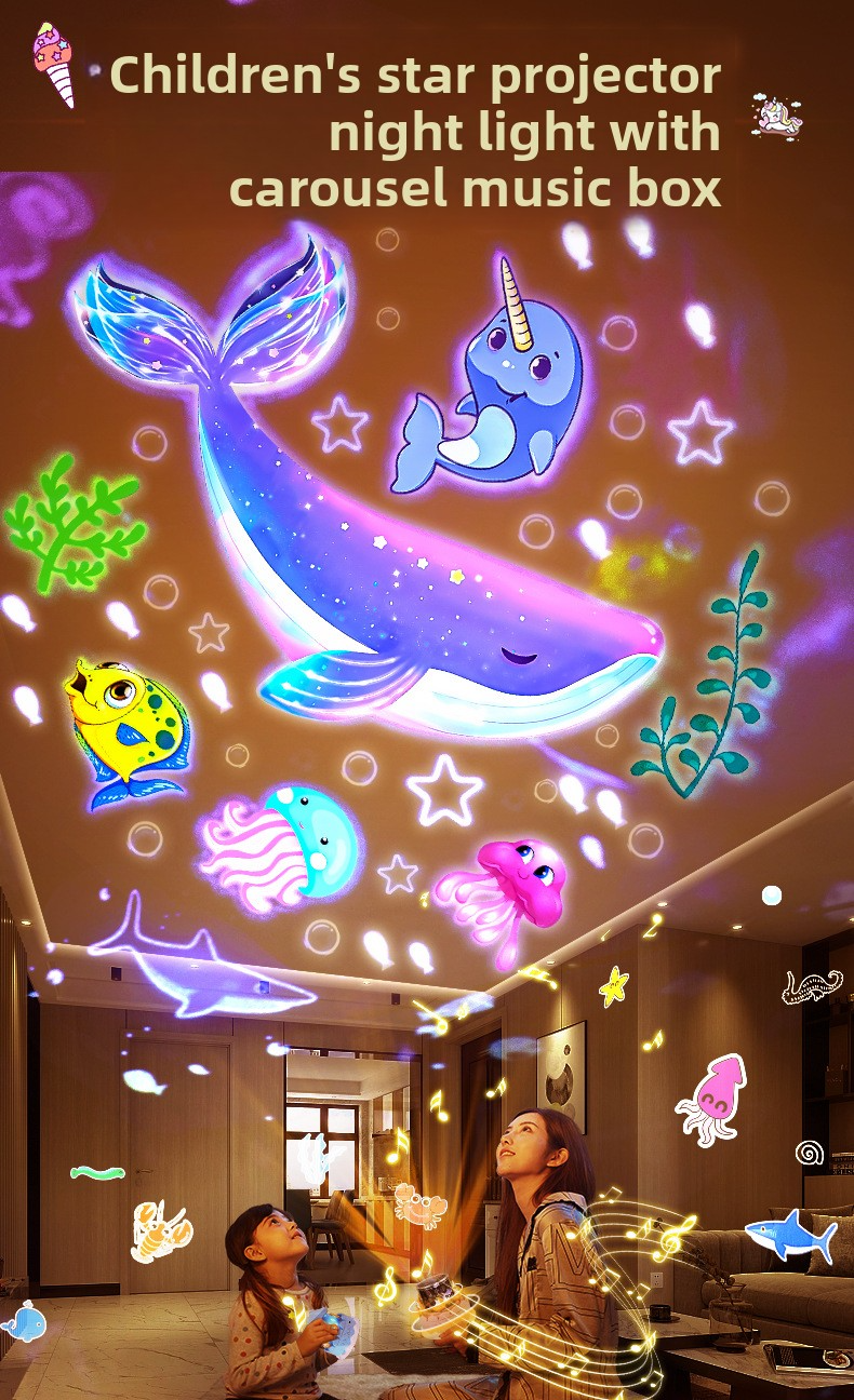 creative starry sky light, ambient light gift music box, children