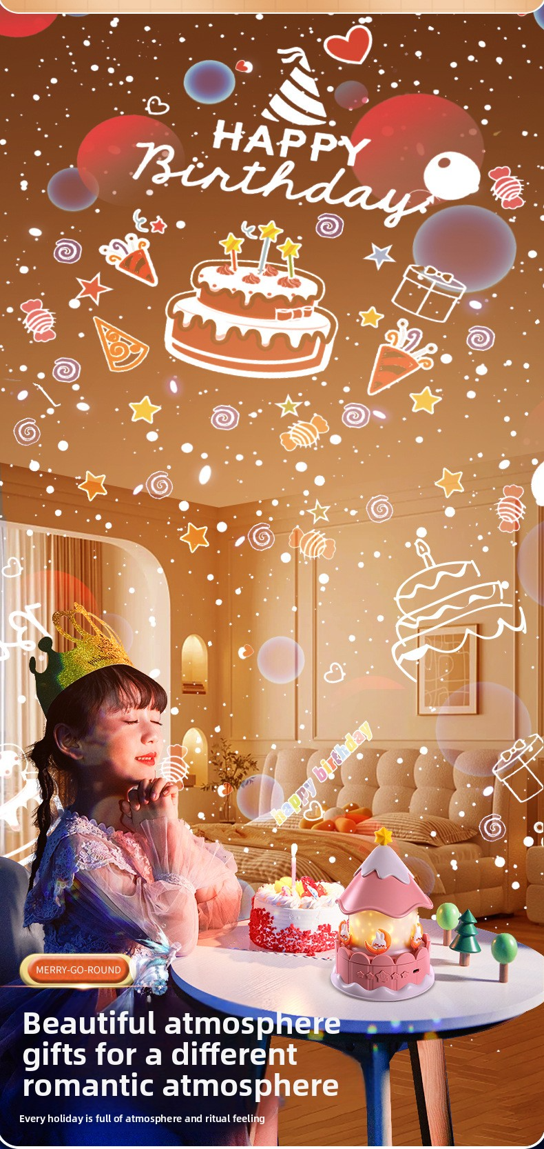 creative starry sky light, ambient light gift music box, children