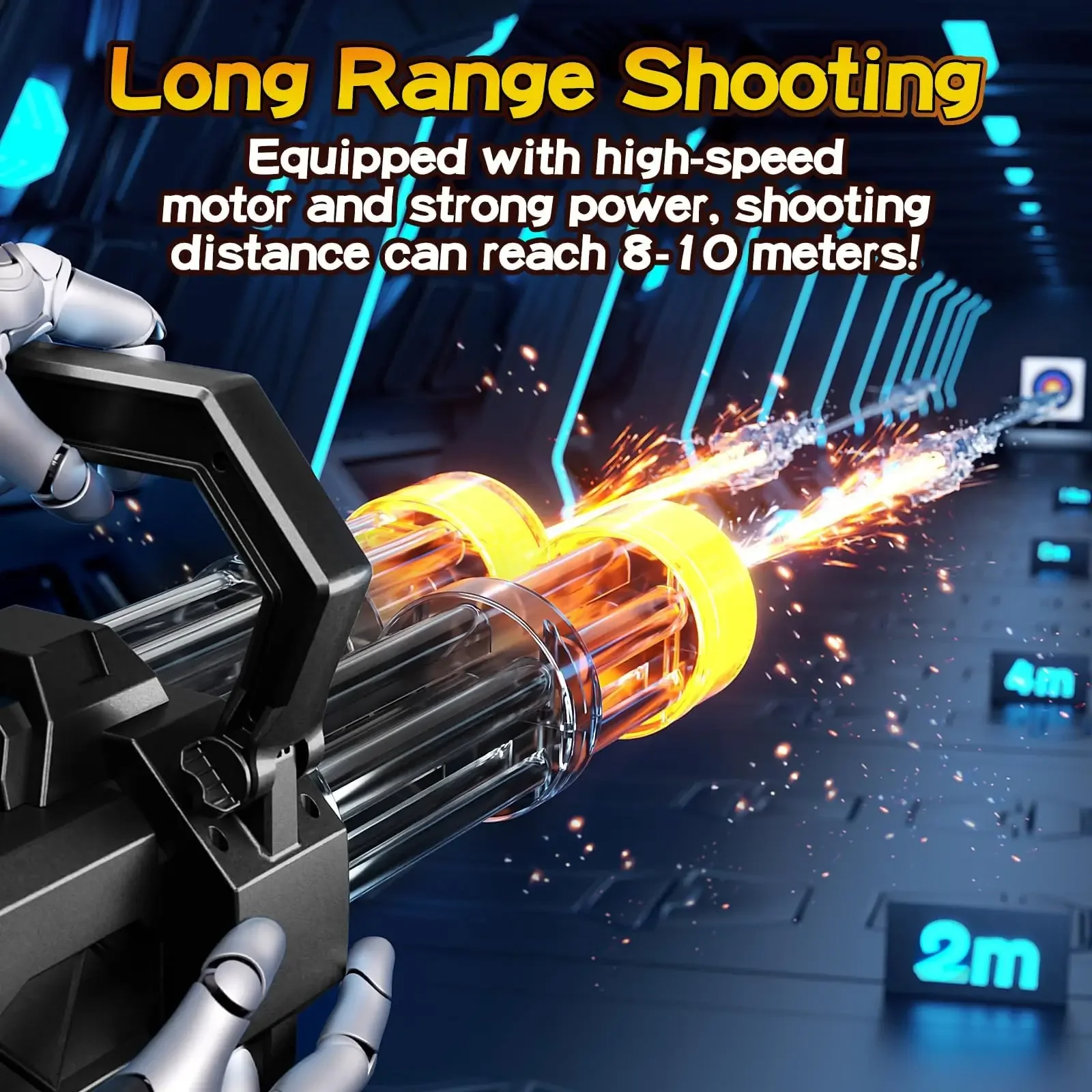 automatic gatling water gun toy rotating double barrel with lighting water bag continuous shooting fire outdoor toys for kids