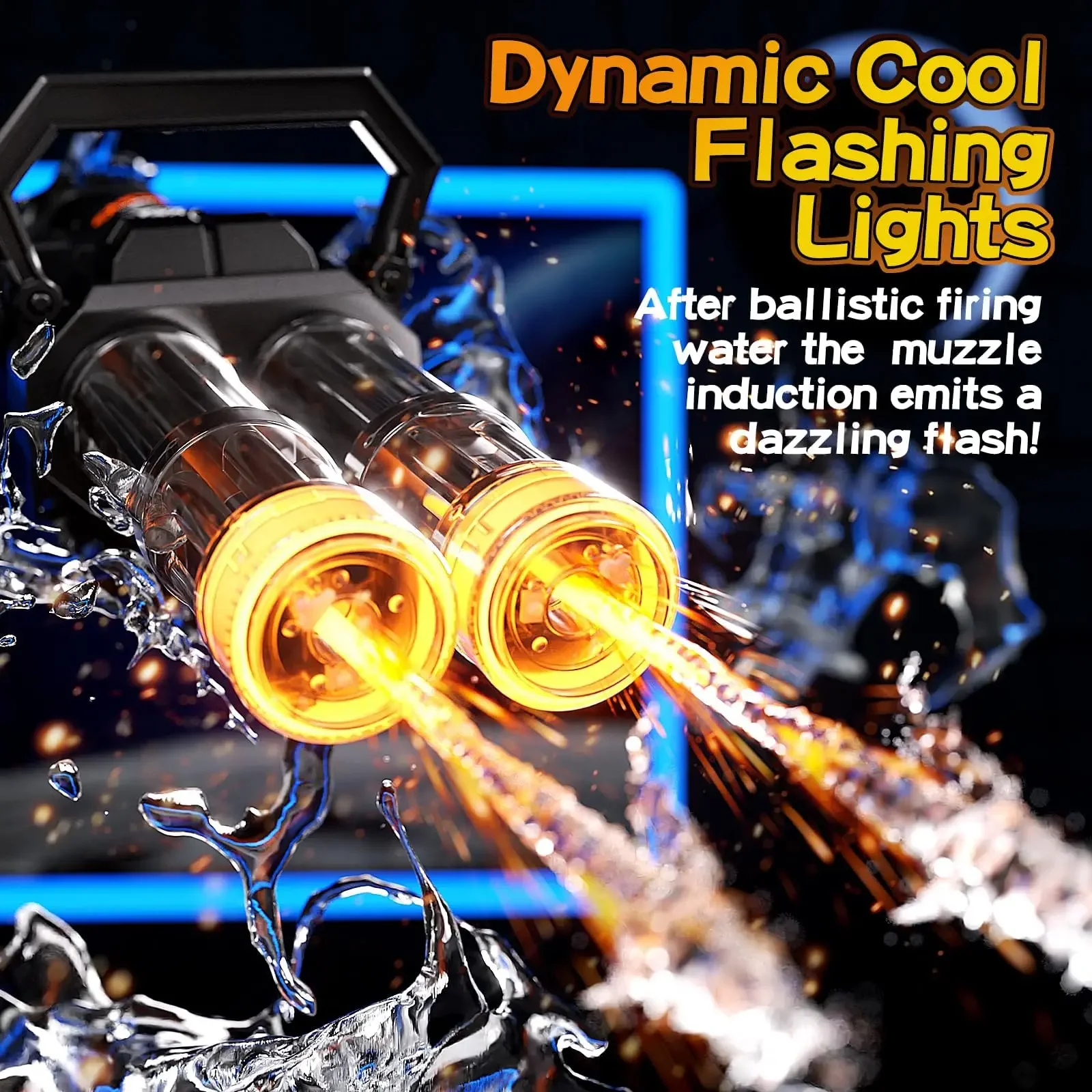 automatic gatling water gun toy rotating double barrel with lighting water bag continuous shooting fire outdoor toys for kids